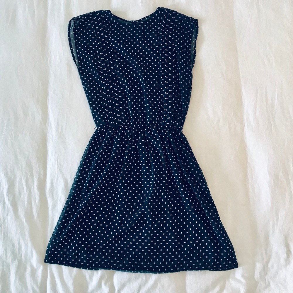Zara navy blue polka dot dress